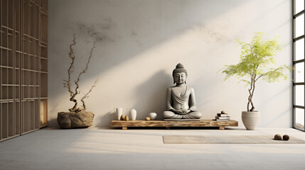 Minimalist home interior with buddha statuette