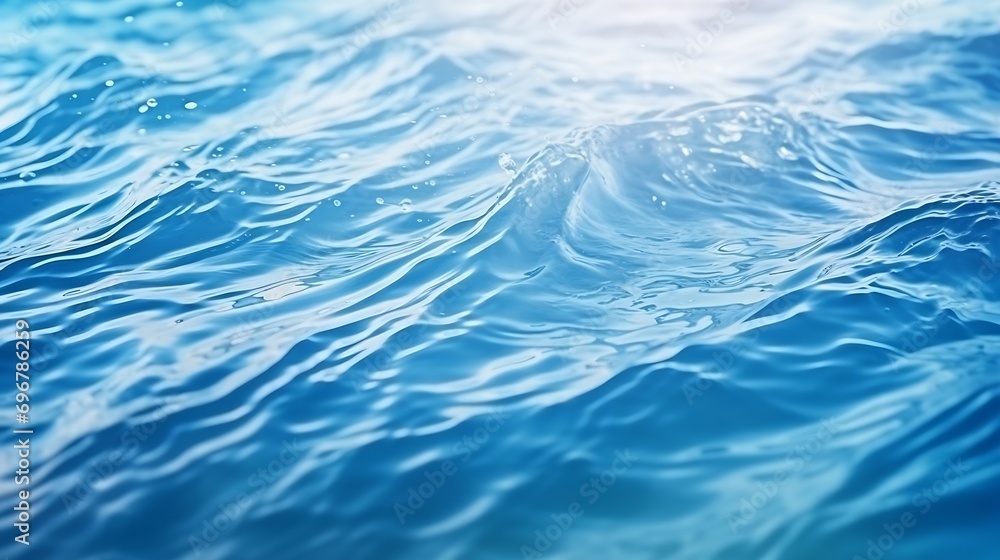 Poster blue textured background of waves with ripples on the water. close-up, selective focus, defocus : ge