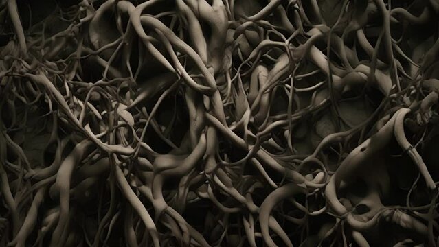 In this macro , the intricate and invasive root system of a nonnative plant is on full display. Twisting and tangling with the roots of surrounding plants, this aggressive invader