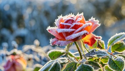 rose flower covered with frost