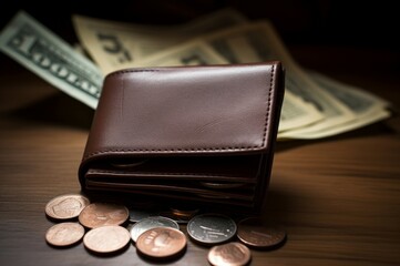 Strong Male hands holding brown leather wallet. Financial small money storage purse. Generate ai