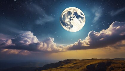 Fototapeta na wymiar captivating full moon illuminating clouds and stars in night sky sky with moon and clouds