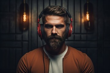 Man wearing headphones. Music city lifestyle. Generate Ai