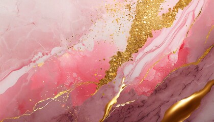 abstract pink marble liquid texture with gold splashes rose luxury background