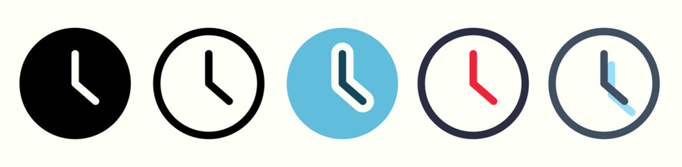 clock icon set. vector illustration of clock, time, count, timer. vector clock in various styles. - obrazy, fototapety, plakaty