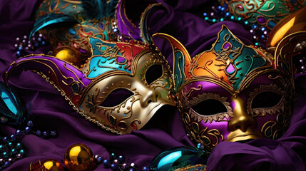 A venetian, mardi gras mask or disguise on a dark background