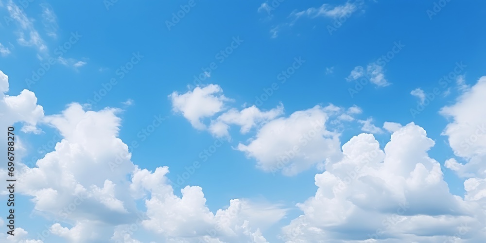 Aufkleber clear blue sky with white clouds in summer time. nature background concept. : generative ai