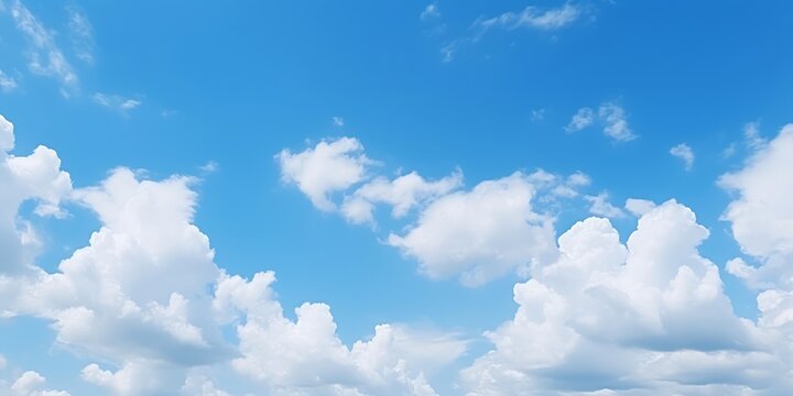 Clear blue sky with white clouds in summer time. Nature background concept. : Generative AI
