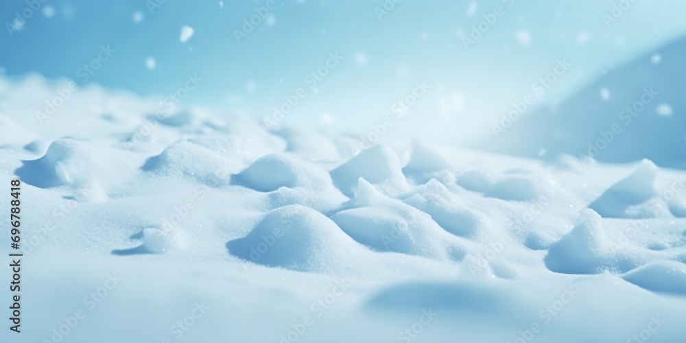 Poster Close up of snow texture in light blue. Shadows in the snow close-up. : Generative AI