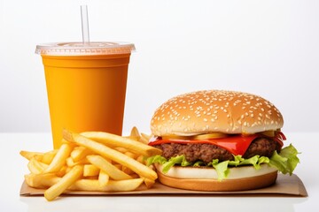Appetising Cheeseburger with fries and a soda
