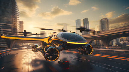 SkySprint: Elevating Urban Travel with Drones as Taxis - obrazy, fototapety, plakaty