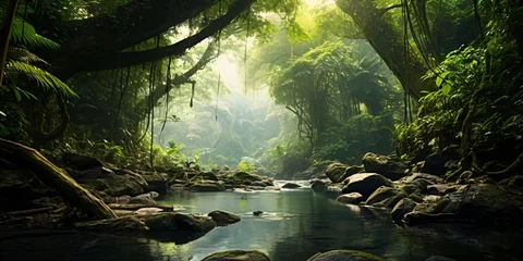 Wandaufkleber tropical rainforest river landscape © Riverland Studio