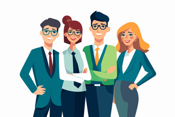 Happy office workers flat vector illustration. Cheerful corporate employees cartoon characters set. Young male and female students in casual clothes