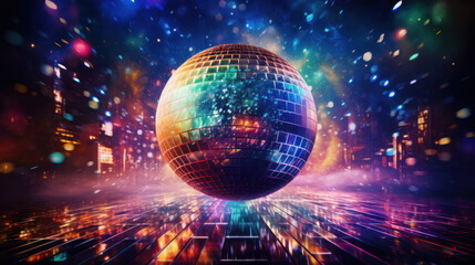 Unreal disco ball, psychedelic lights in background
