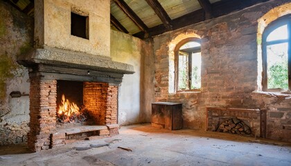 old abandoned building with fireplace