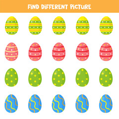 Find different Easter egg in each row. Logical game for preschool kids.