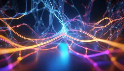  3d render abstract background with glowing neon lines data transfer concept scientific digital wallpaper of neurolink © Toby