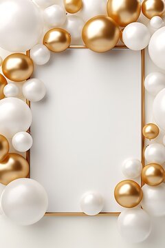 Celebration frame party banner with Gold balloons background. Sale Vector illustration. Grand Opening Card luxury greeting rich. : Generative AI