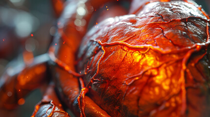 A close-up of a beating heart, captured in high resolution to showcase its intricate details and lifelike motion.