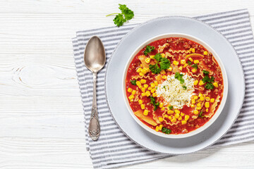 lasagna soup with ground beef, corn, tomato paste