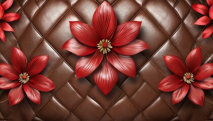 3d wallpaper beautiful red flower leather base background for surface