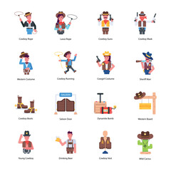 Collection of Western Culture Flat Character Designs 