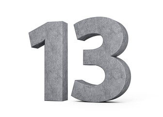 3d Concrete Number thirteen 13 Digit Made Of Grey Concrete Stone On White Background 3d Illustration