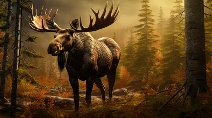 Wall murals Moose A majestic moose in the heart of a dense Canadian forest