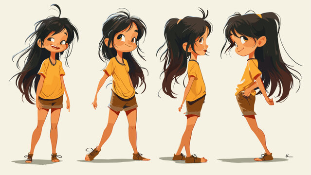 Little girl with dark black long hair vector