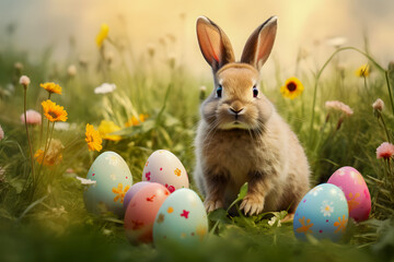 Fototapeta premium Easter bunny with eggs