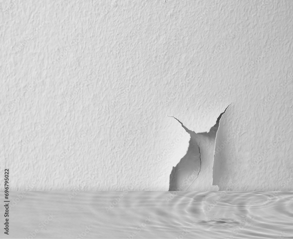 Poster background empty white studio room podium display and pure water wave surface texture floating on fl