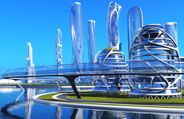 Future Beautiful city of fantasy - 696795420