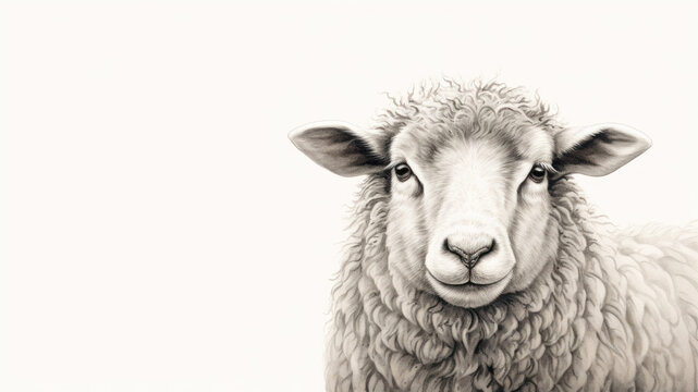 Portrait of a sheep on a white background with space for text