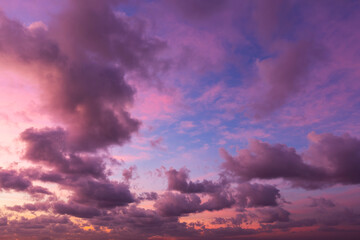 Fototapeta na wymiar Dramatic purple sunset sky background overlay. Ideal for sky replacement 