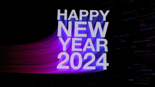 2024 Happy New year text effect Cinematic Title Trailer animation. 2024 animation Isolated on Background colorfully. Happy New Year 2024 Celebration. Holiday.