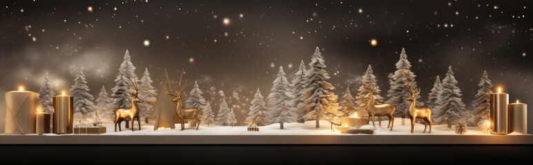 A magical winter scene with a snowy forest and a sleigh ride