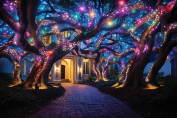 Avenue of Light - Colorful Display of Strings and Lights on Trees