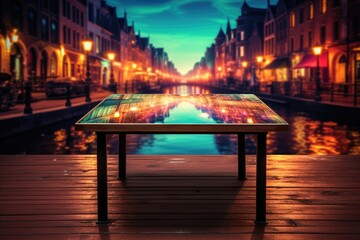 Reflective Surface Displaying Splendid European City at Night