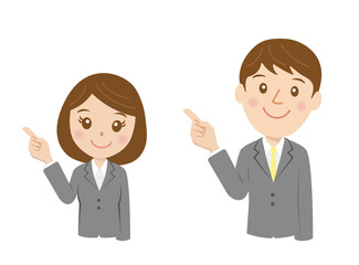 スーツを着た就活生、新入社員、案内、男女、笑顔