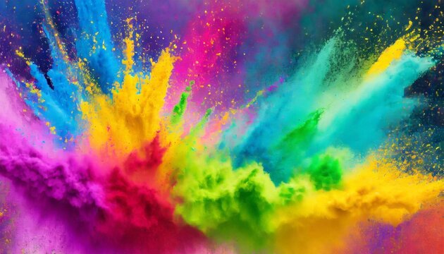 colorful rainbow holi paint color powder explosion wide panorama banner background peace rgb beautiful party concept