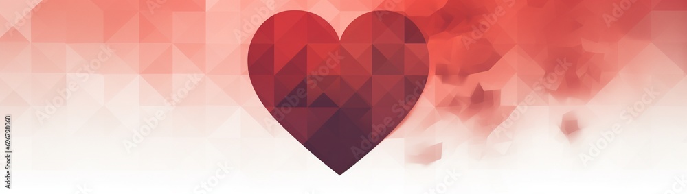 Poster a card with a digital heart pixelated in various shades of red, set against a simple background with