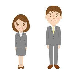 スーツを着た就活生、新入社員、サラリーマン、男女、新卒