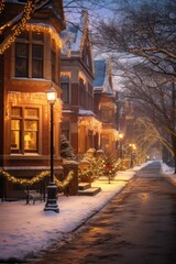 Fototapeta na wymiar A Winter Night in a Quiet Neighborhood
