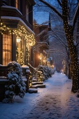 Fototapeta na wymiar A peaceful winter night in a small town