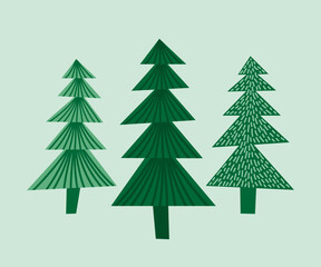Spruce trees illustration, minimal decorative fir trees