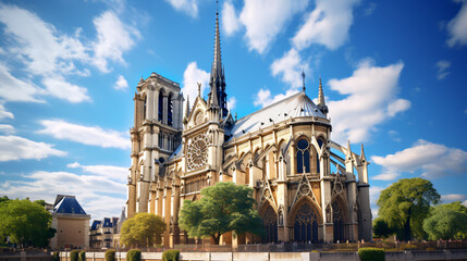 Notre-Dame cathedral over blue sky - obrazy, fototapety, plakaty