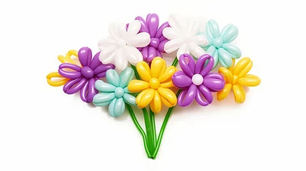 Foto op Canvas Multi-colored bouquet of flowers made from balloons isolated on white background. Celebration with airy flowers © Vladimir