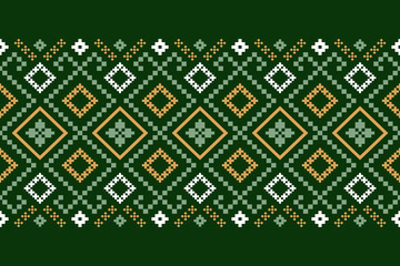 Green Cross stitch colorful geometric traditional ethnic pattern Ikat seamless pattern border abstract design for fabric print cloth dress carpet curtains and sarong Aztec African Indian Indonesian