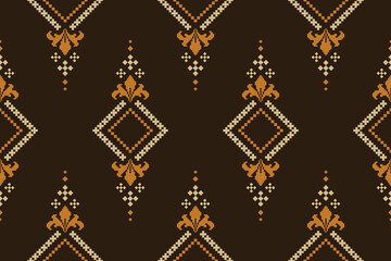 Nature vintages cross stitch traditional ethnic pattern paisley flower Ikat background abstract Aztec African Indonesian Indian seamless pattern for fabric print cloth dress carpet curtains and sarong