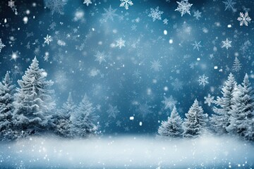 Naklejka na ściany i meble Enchanting Winter Scene with Snow-Capped Trees